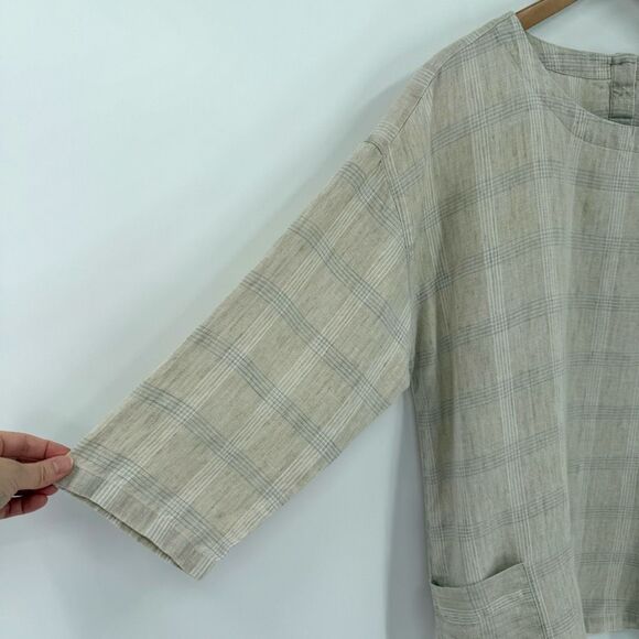 Eileen Fisher Organic Linen Catalan‎ Patch Pocket Oversized Tunic Top Medium - Picture 2 of 7